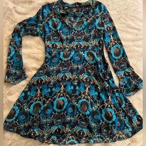 Blue Retro Flower Pattern Dress